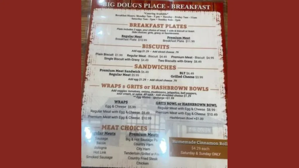 Breakfast Choices Big Doug’s Place Menu