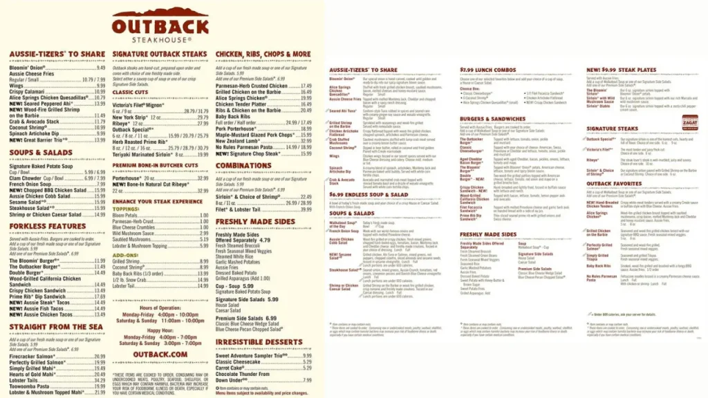 Combo Deals Outback Lunch Menu With Prices