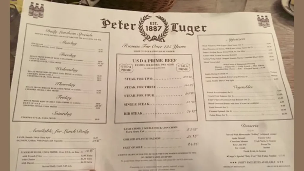 Entrées Peter Luger Las Vegas Menu