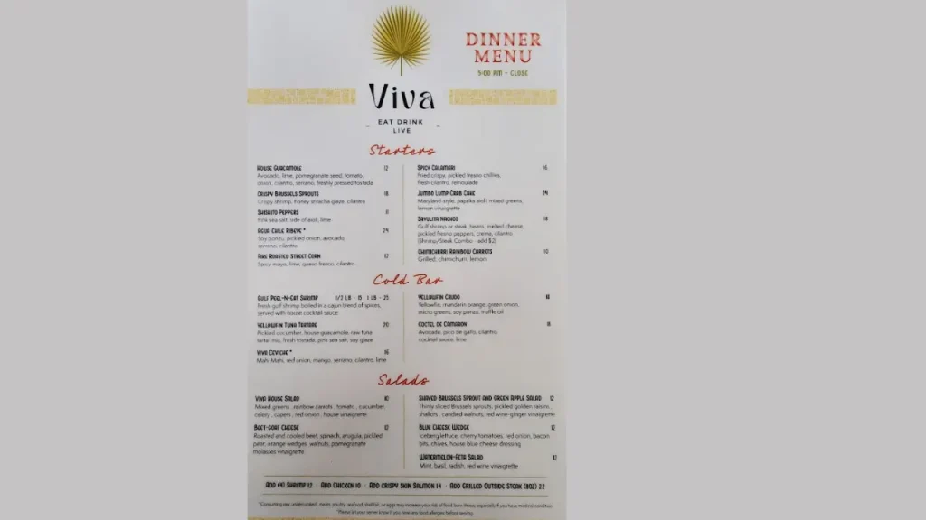 Fresh Seafood and Cold Bar Options Viva South Padre Island Menu