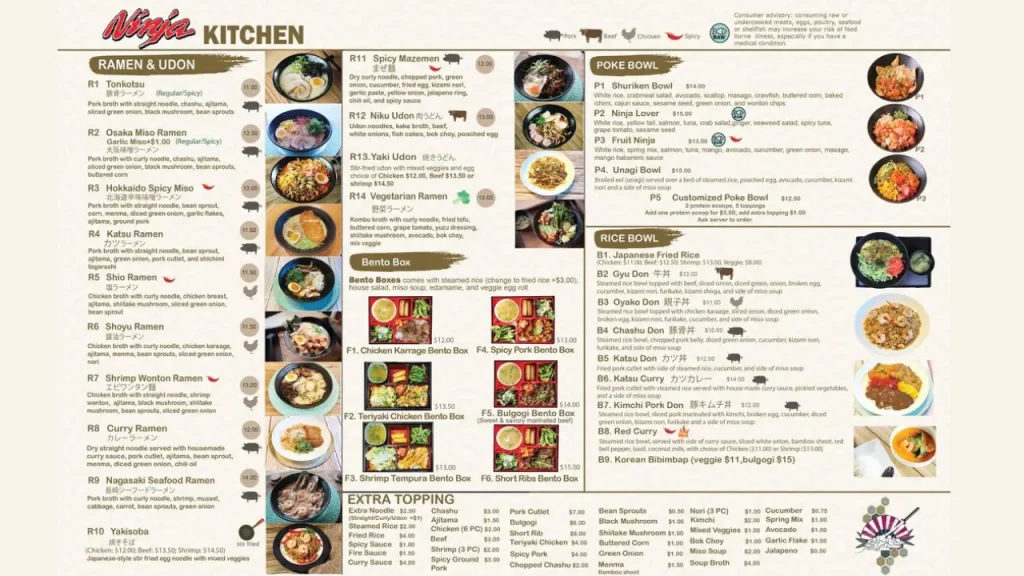 Traditional Options Daddy Ninja Restaurant Menu