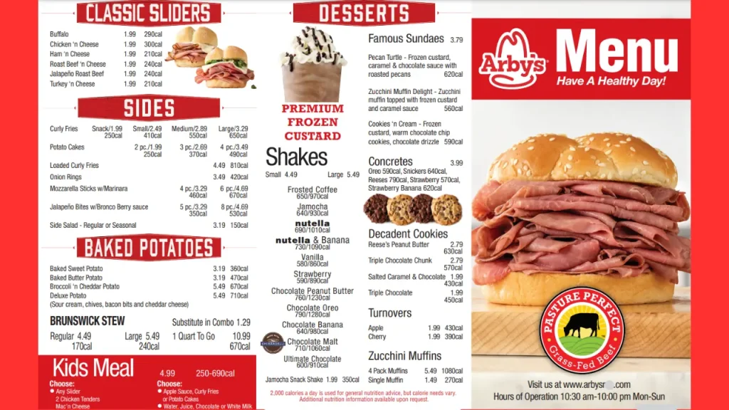 Desserts and Drinks Arby’s Menu Prices