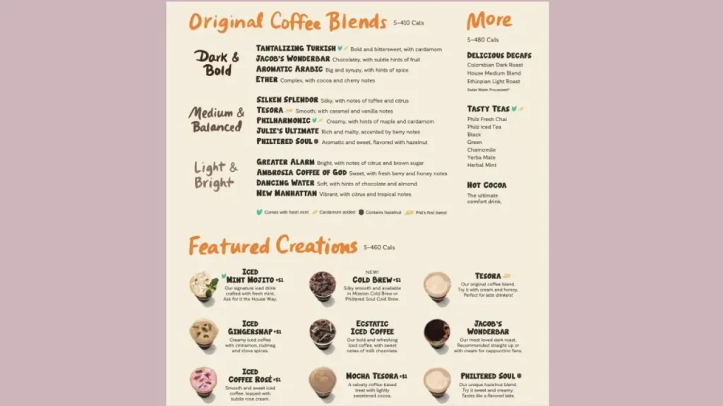 Seasonal Drinks Philz Coffee Menu