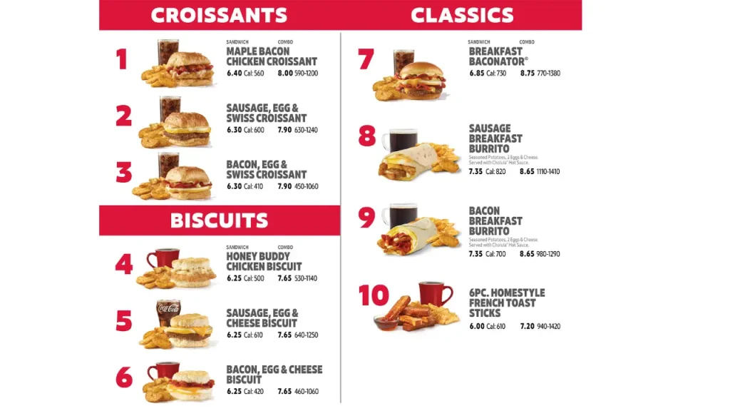 Croissant Sandwiches Wendy's Breakfast Menu With Prices