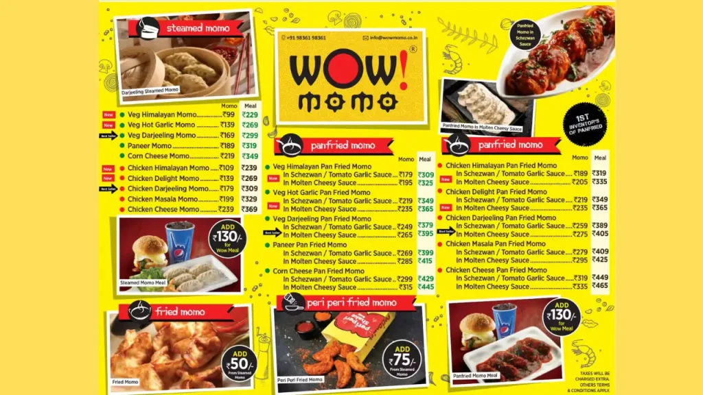 Steam, Fried, and Pan-Fried Momos WOW Momo Menu Card